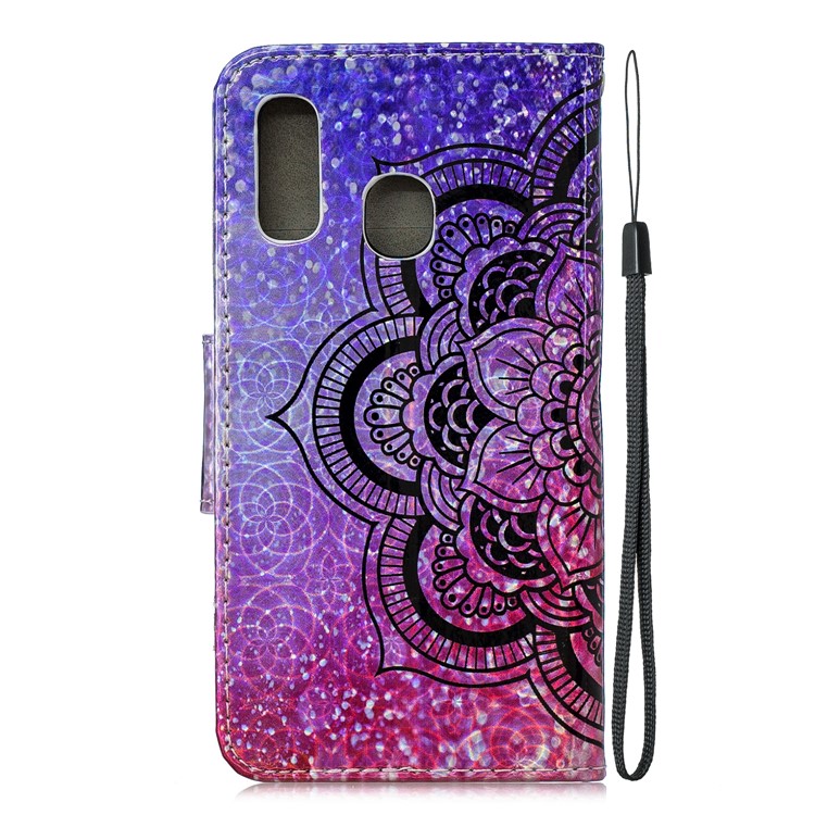 Laser Carving Pattern Printing Wallet Stand Leather Phone Case with Strap for Samsung Galaxy A40 - Flower-4