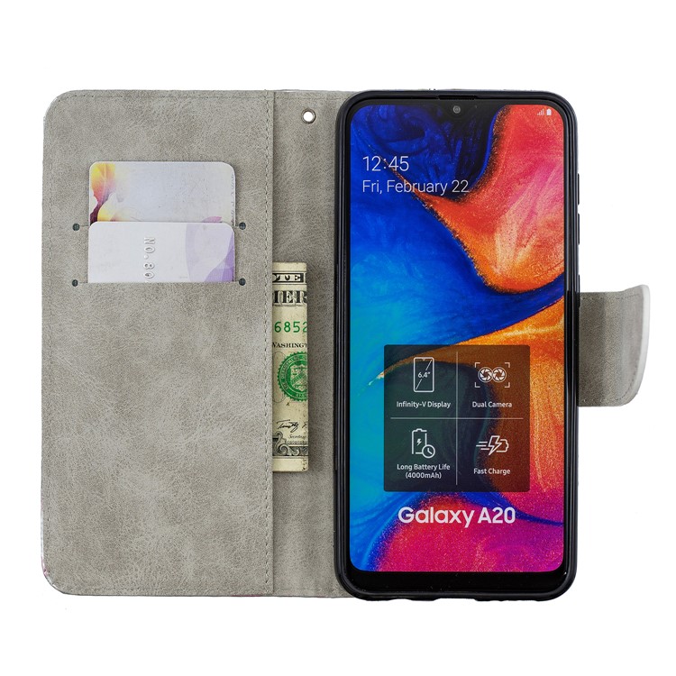 Laser Carving Pattern Printing Leather Wallet Stand Protective Casing with Strap for Samsung Galaxy A20 / A30 - Couple Unicorns-5