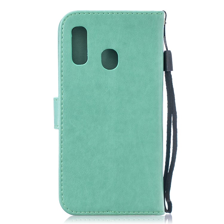 Imprint Butterfly Flower Leather Wallet Case for Samsung Galaxy A20e - Cyan-2