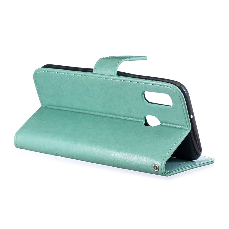 Impressum Schmetterling Blume Leder Brieftasche Für Samsung Galaxy A20E - Cyan-3