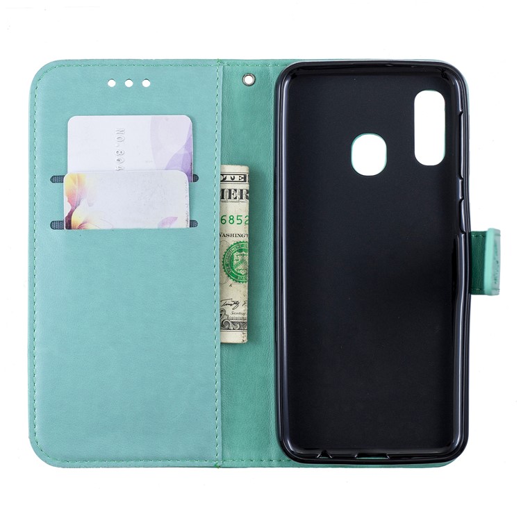 Impressum Schmetterling Blume Leder Brieftasche Für Samsung Galaxy A20E - Cyan-7