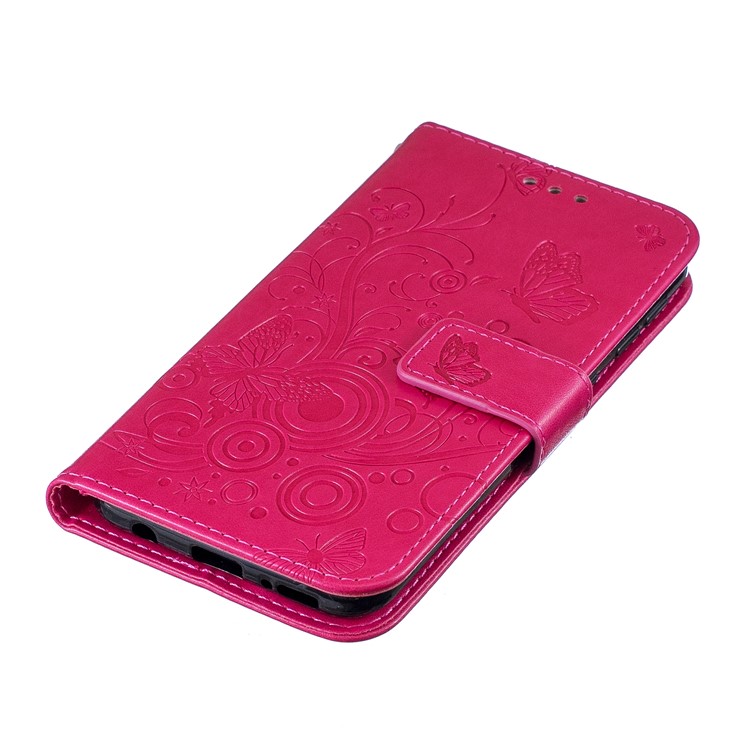Imprint Butterfly Flower Leather Wallet Case for Samsung Galaxy A20e - Rose-5