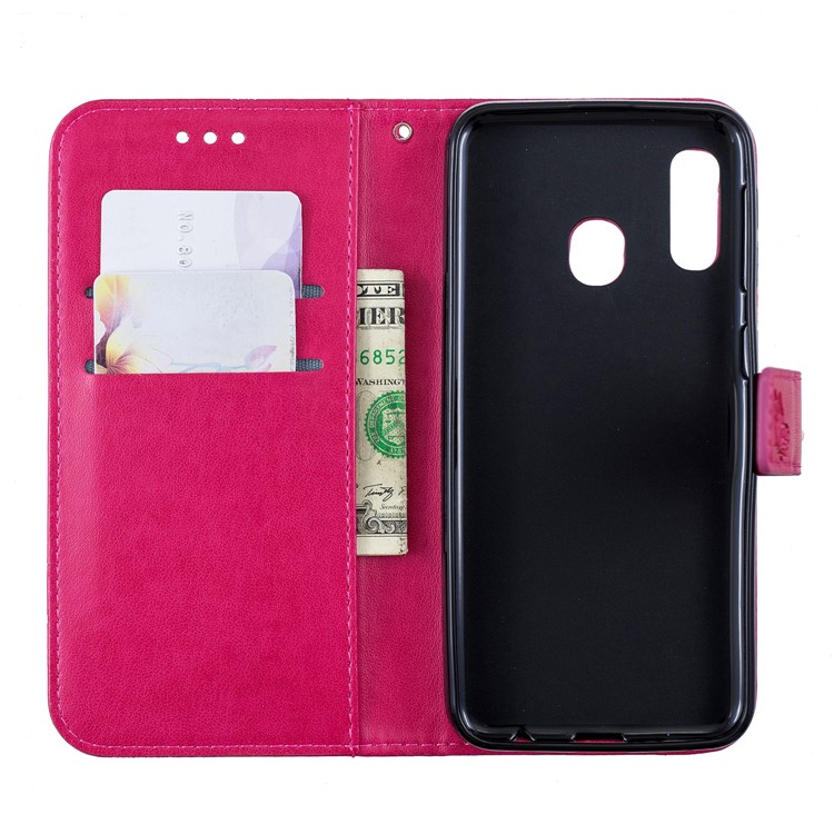 Imprint Butterfly Flower Leather Wallet Case for Samsung Galaxy A20e - Rose-7