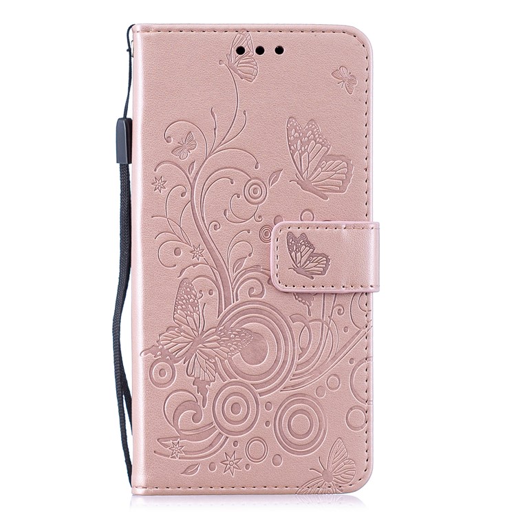 Imprint Butterfly Flower Leather Wallet Case for Samsung Galaxy A20e - Rose Gold-1