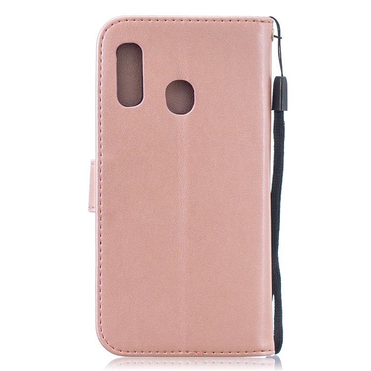 Imprint Butterfly Flower Leather Wallet Case for Samsung Galaxy A20e - Rose Gold-2