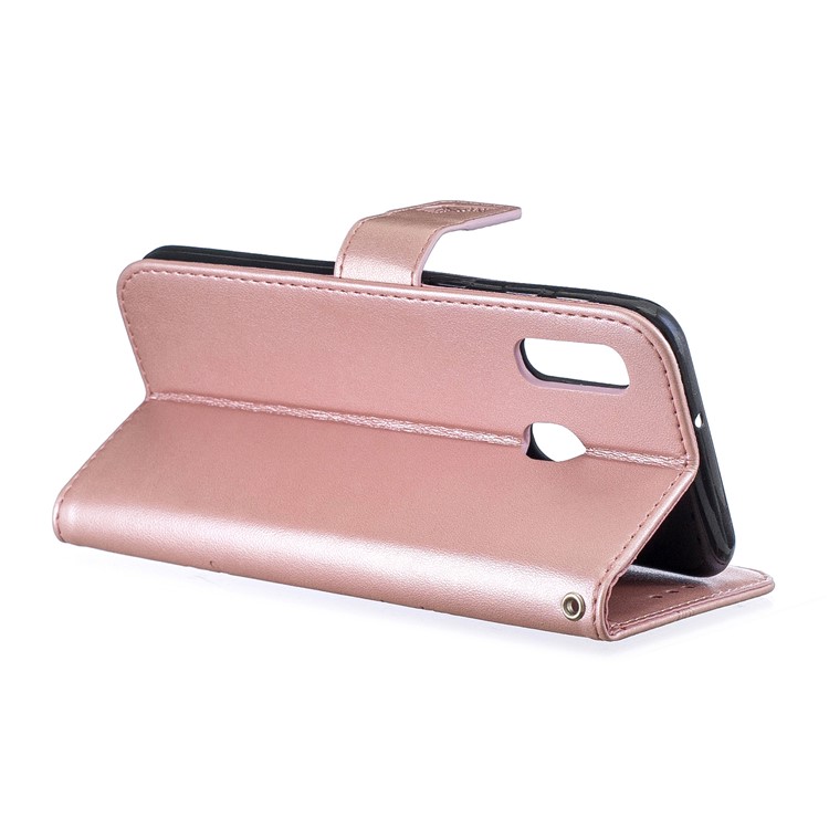 Imprint Butterfly Flower Leather Wallet Case for Samsung Galaxy A20e - Rose Gold-3