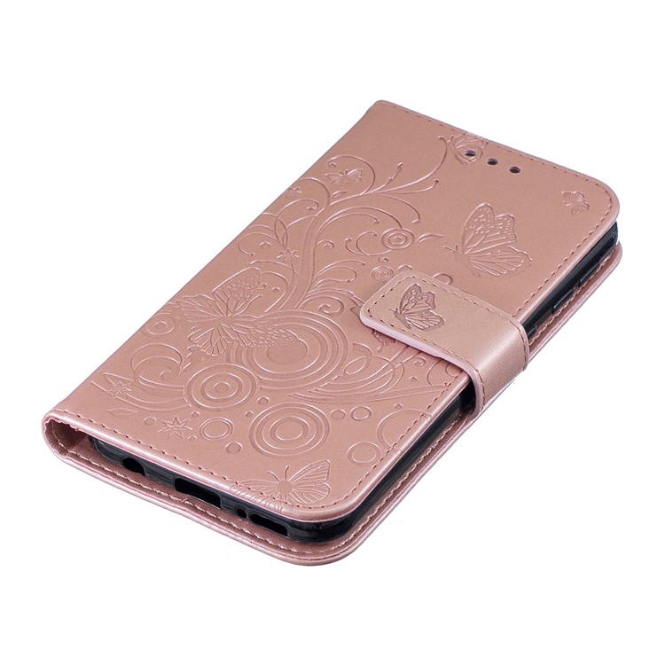 Imprint Butterfly Flower Leather Wallet Case for Samsung Galaxy A20e - Rose Gold-5