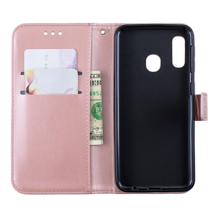 Imprint Butterfly Flower Leather Wallet Case for Samsung Galaxy A20e - Rose Gold-7