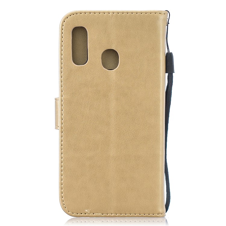 Imprint Butterfly Flower Leather Wallet Case for Samsung Galaxy A20e - Gold-2