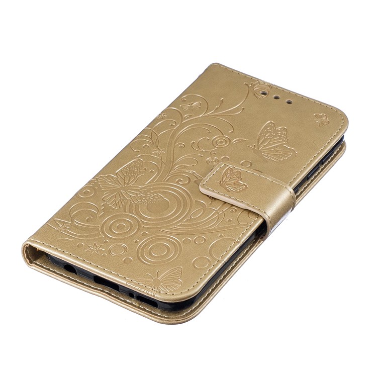 Imprint Butterfly Flower Leather Wallet Case for Samsung Galaxy A20e - Gold-5