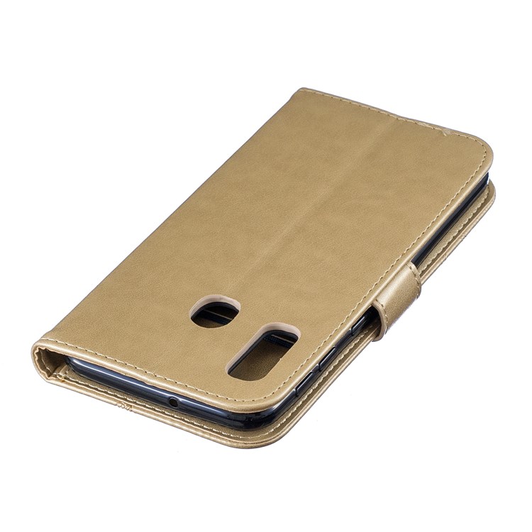 Imprint Butterfly Flower Leather Wallet Case for Samsung Galaxy A20e - Gold-6
