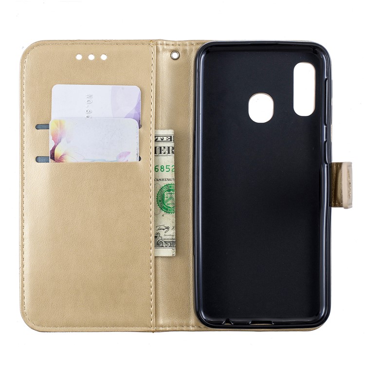 Imprint Butterfly Flower Leather Wallet Case for Samsung Galaxy A20e - Gold-7