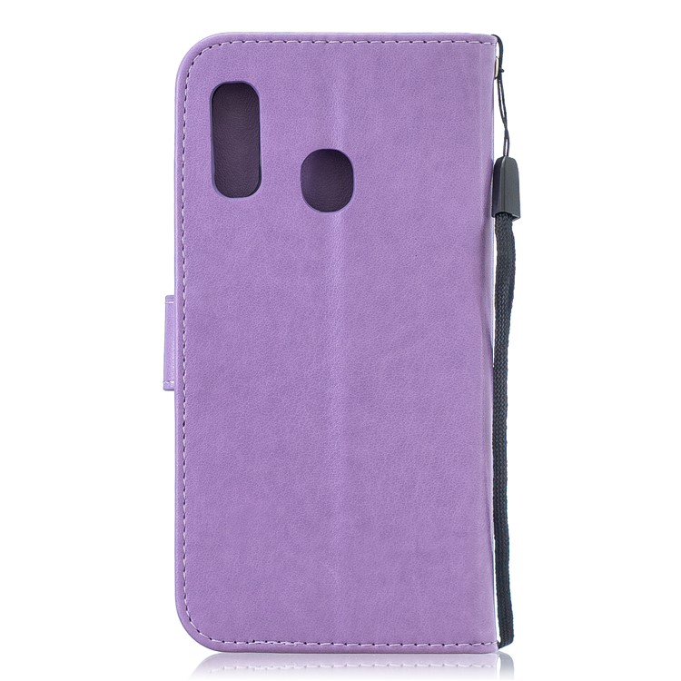 Imprint Butterfly Flower Leather Wallet Case for Samsung Galaxy A20e - Purple-2