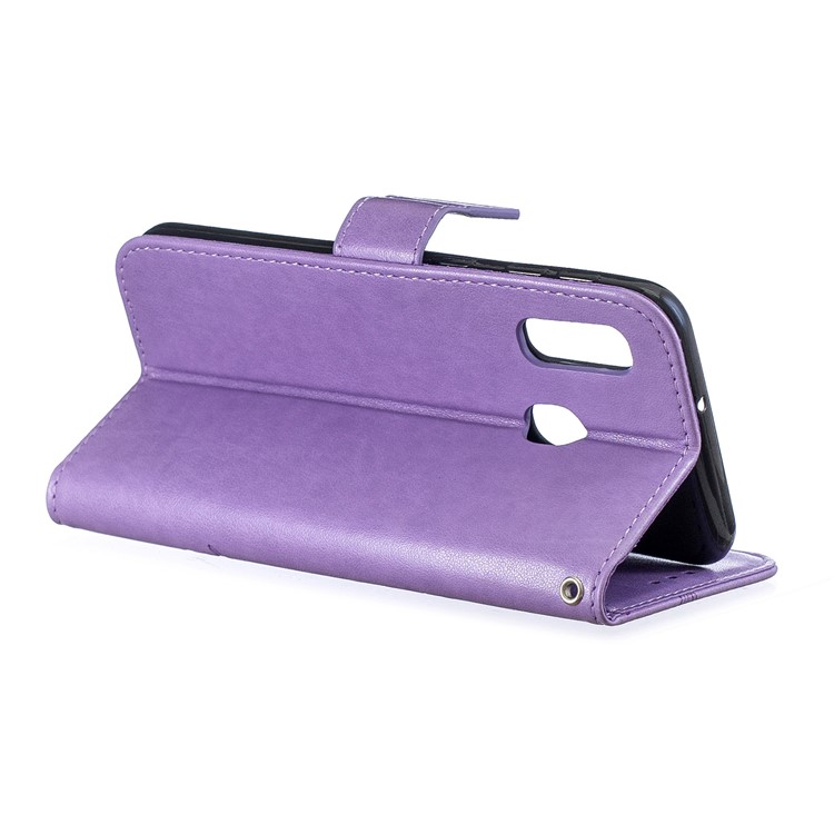 Imprint Butterfly Flower Leather Wallet Case for Samsung Galaxy A20e - Purple-3