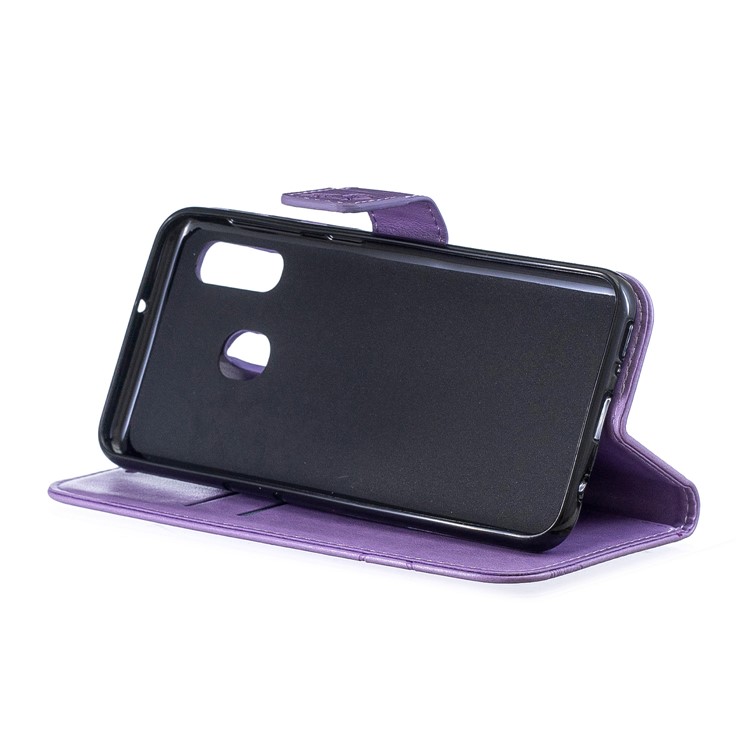 Imprint Butterfly Flower Leather Wallet Case for Samsung Galaxy A20e - Purple-4