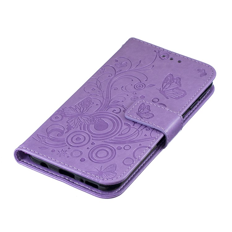 Imprint Butterfly Flower Leather Wallet Case for Samsung Galaxy A20e - Purple-5