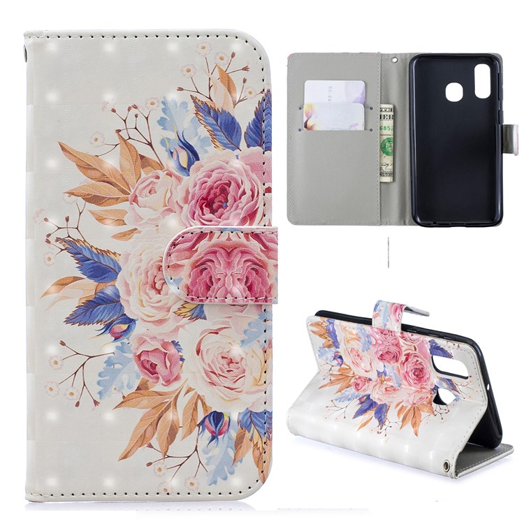 Light Spot Decor Pattern Printing Leather Wallet Case for Samsung Galaxy A40 - Vivid Flowers-1