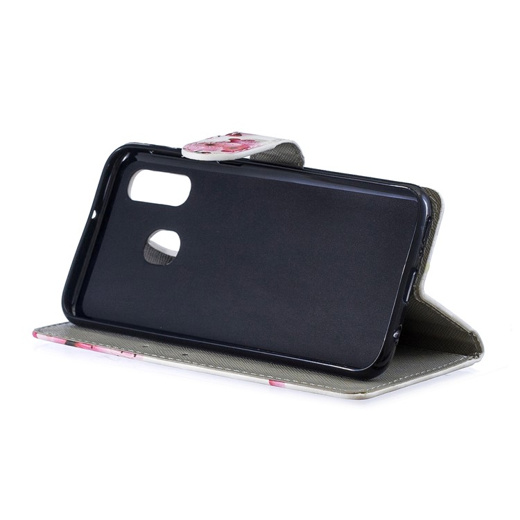 Etui Portefeuille En Cuir Imprimé De Motifs De Motifs Lumineux Pour Samsung Galaxy A40 - Fleur De Pêche-4