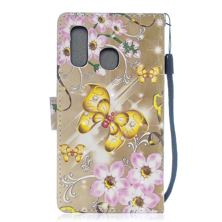 Light Spot Decor Pattern Printing Leather Wallet Case for Samsung Galaxy A40 - Flowers and Gold Butterfly-2