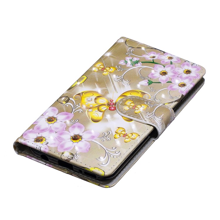 Light Spot Decor Pattern Printing Leather Wallet Case for Samsung Galaxy A40 - Flowers and Gold Butterfly-5