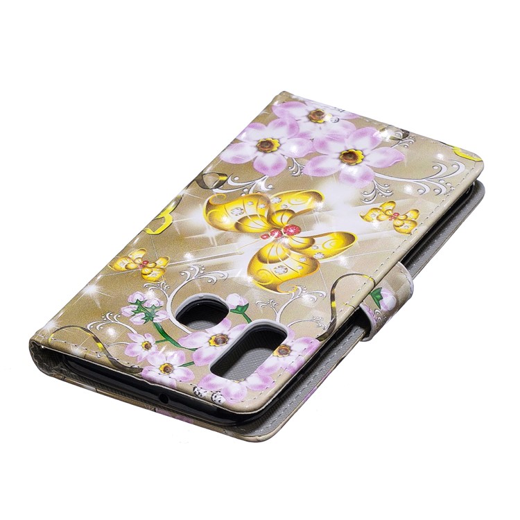 Light Spot Decor Pattern Printing Leather Wallet Case for Samsung Galaxy A40 - Flowers and Gold Butterfly-6