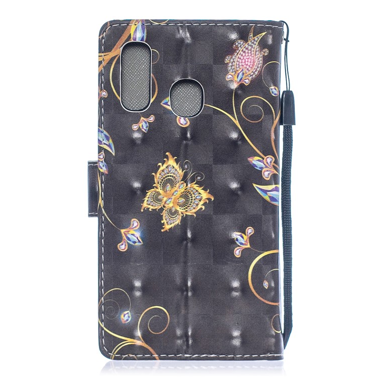 Caso Da Carteira Do Couro Da Impressão Do Teste Padrão Da Decoração Do Ponto Claro Para A Galáxia A40 De Samsung - Borboleta E Flor-2