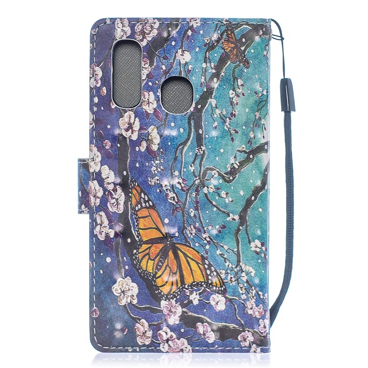Light Spot Decor Pattern Printing Leather Wallet Case for Samsung Galaxy A40 - Flower Pattern-2