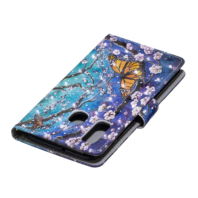 Light Spot Decor Pattern Printing Leather Wallet Case for Samsung Galaxy A40 - Flower Pattern-6