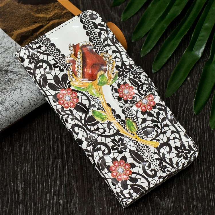 Светлый Точечный Декор Узором Печать Кожаный Кошелек Чехол Для Samsung Galaxy A40 - Розовые Цветы-7