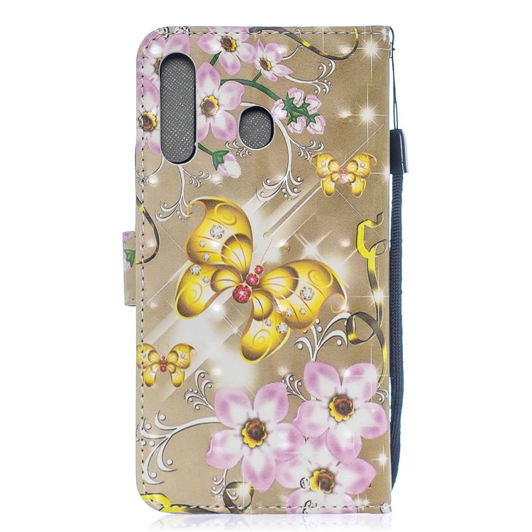 Caso Da Carteira Do Couro Da Impressão Do Teste Padrão Da Decoração Do Ponto Claro Para A Galáxia M30 / A40s De Samsung - Flores E Borboleta De Ouro-2