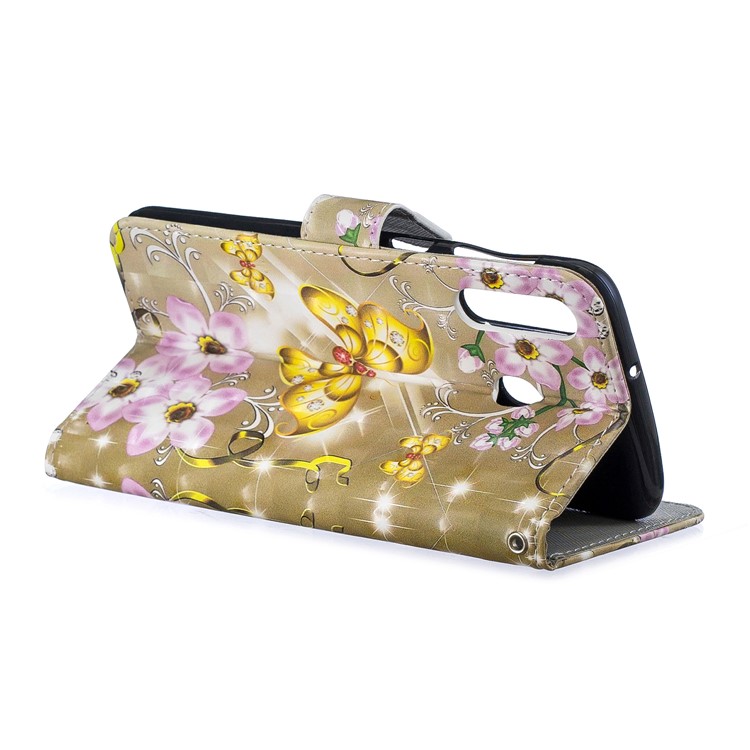 Caso Da Carteira Do Couro Da Impressão Do Teste Padrão Da Decoração Do Ponto Claro Para A Galáxia M30 / A40s De Samsung - Flores E Borboleta De Ouro-3
