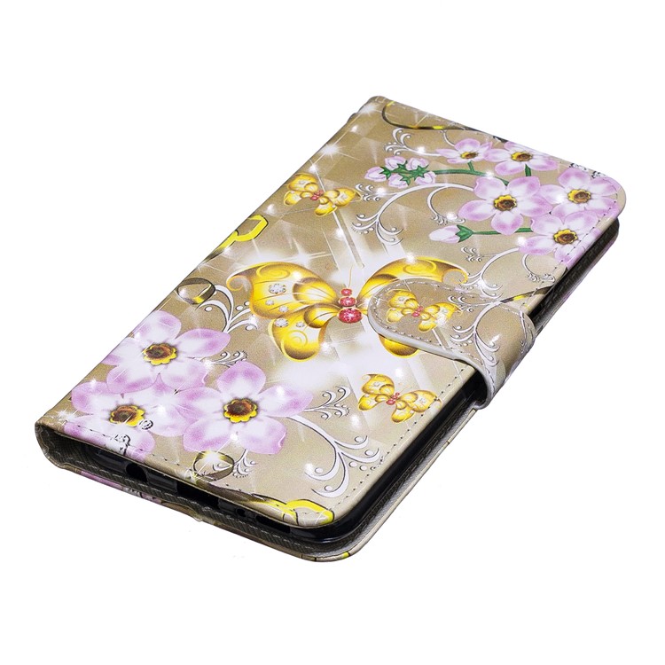 Caso Da Carteira Do Couro Da Impressão Do Teste Padrão Da Decoração Do Ponto Claro Para A Galáxia M30 / A40s De Samsung - Flores E Borboleta De Ouro-5