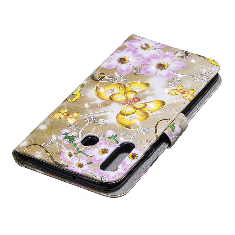 Caso Da Carteira Do Couro Da Impressão Do Teste Padrão Da Decoração Do Ponto Claro Para A Galáxia M30 / A40s De Samsung - Flores E Borboleta De Ouro-6