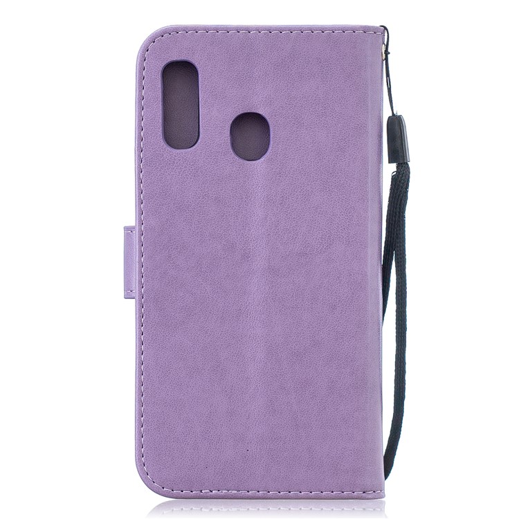 Imprint Plum Blossom Leather Wallet Case for Samsung Galaxy A20e - Purple-2