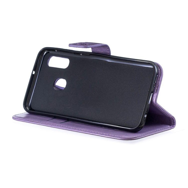 Imprint Plum Blossom Leather Wallet Case for Samsung Galaxy A20e - Purple-5