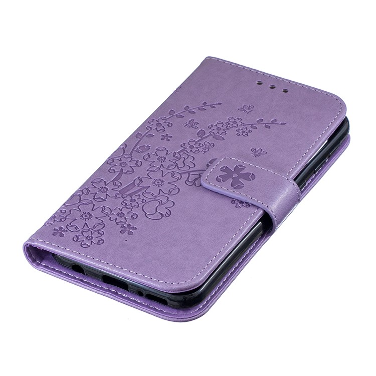 Imprint Plum Blossom Leather Wallet Case for Samsung Galaxy A20e - Purple-6