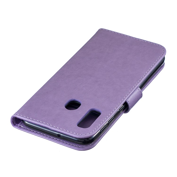Imprint Plum Blossom Leather Wallet Case for Samsung Galaxy A20e - Purple-7