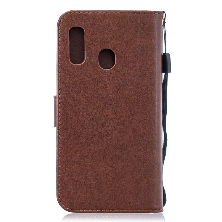 Imprint Plum Blossom Leather Wallet Case for Samsung Galaxy A20e - Brown-2