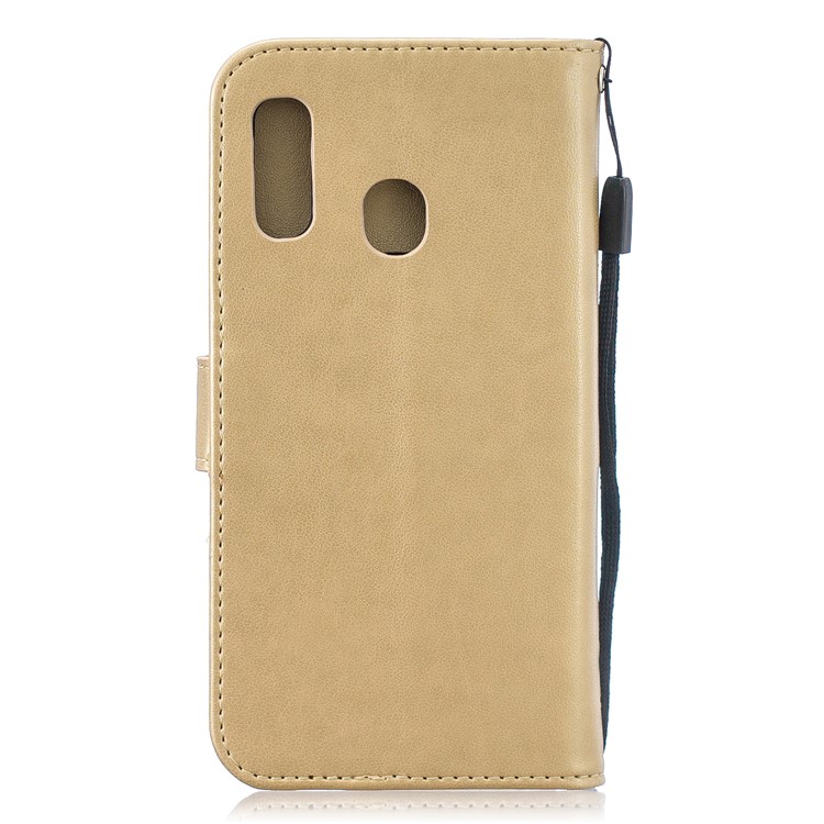 Imprint Plum Blossom Leather Wallet Case for Samsung Galaxy A20e - Gold-2