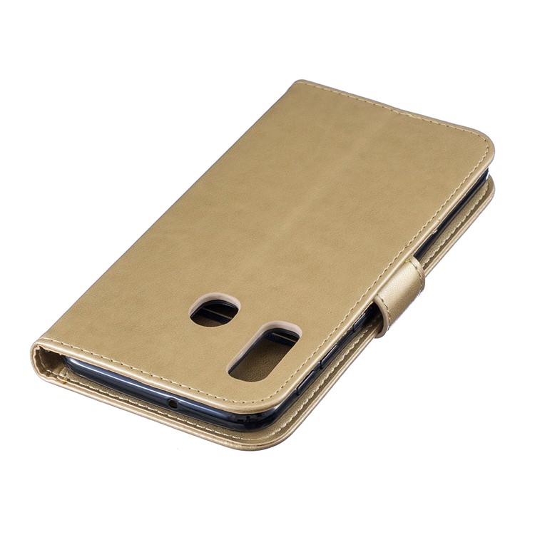 Imprint Plum Blossom Leather Wallet Case for Samsung Galaxy A20e - Gold-4