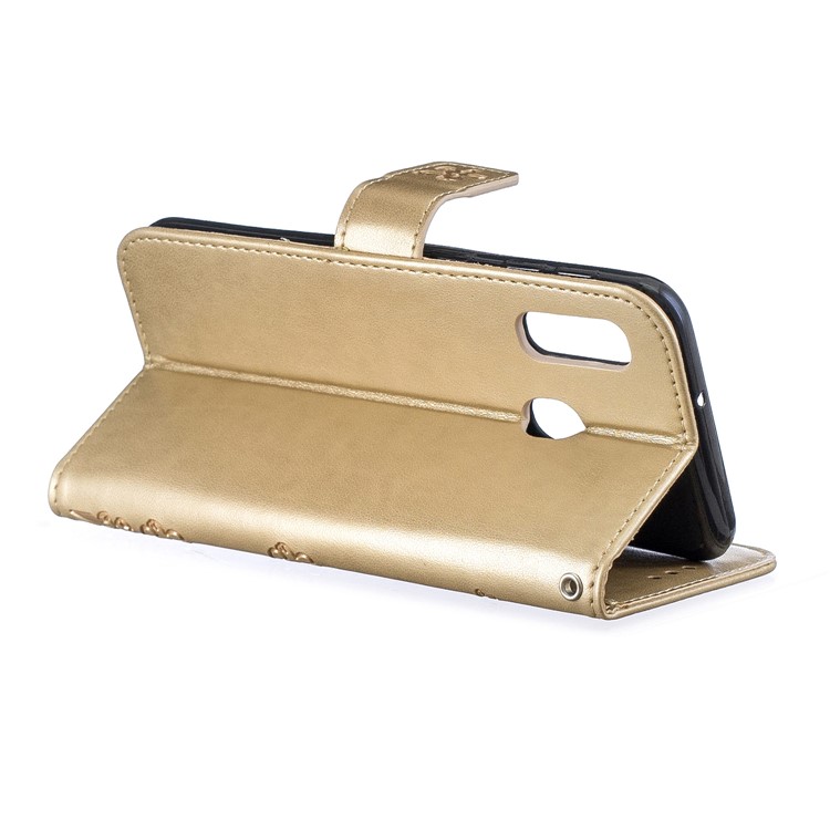 Imprint Plum Blossom Leather Wallet Case for Samsung Galaxy A20e - Gold-6