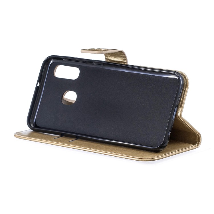 Imprint Plum Blossom Leather Wallet Case for Samsung Galaxy A20e - Gold-7