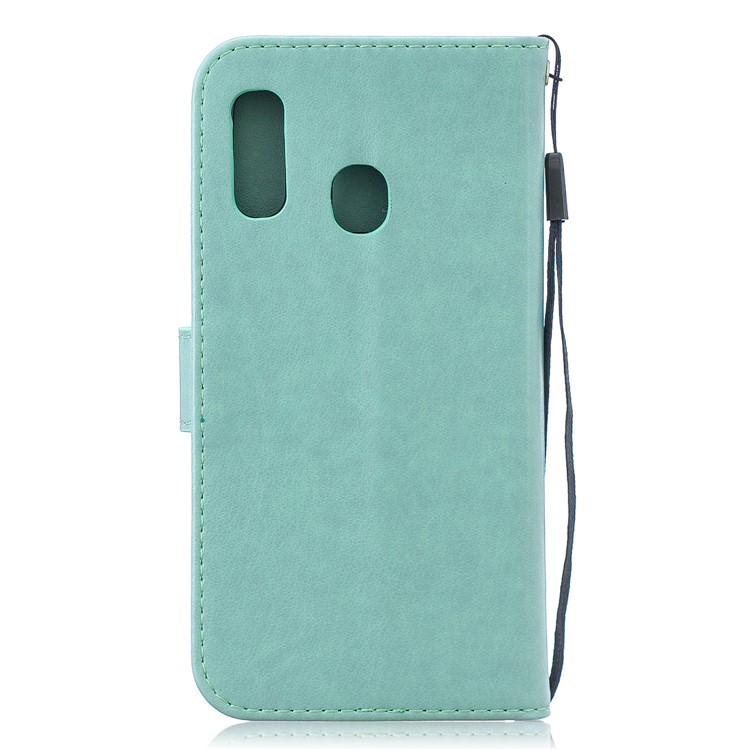 Imprint Plum Blossom Leather Wallet Case for Samsung Galaxy A20e - Cyan-2