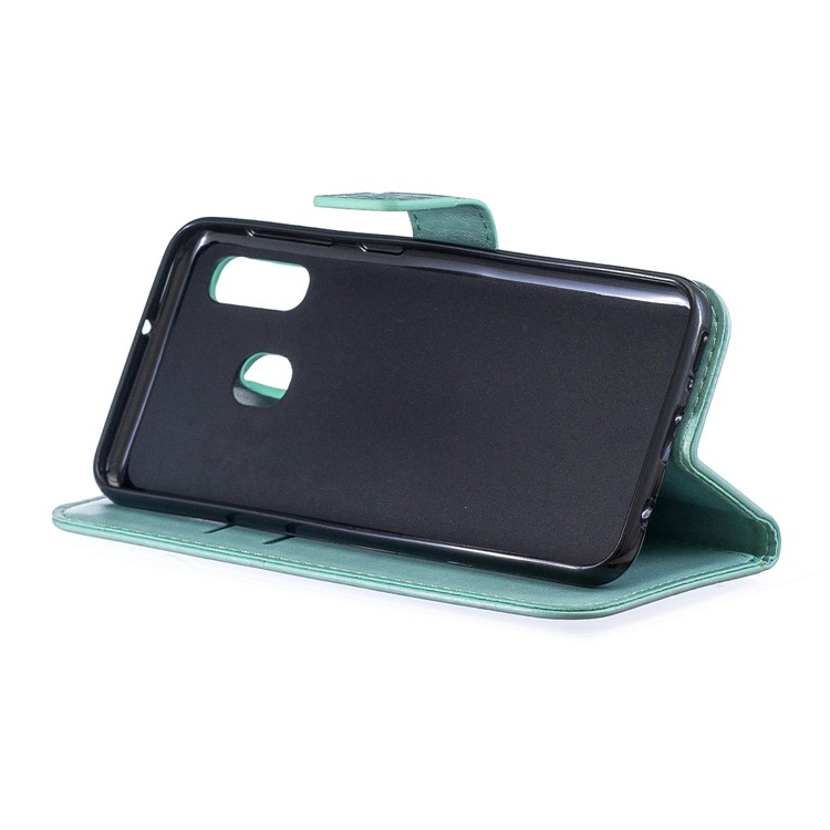 Imprint Plum Blossom Leather Wallet Case for Samsung Galaxy A20e - Cyan-4