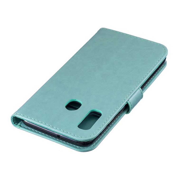 Imprint Plum Blossom Leather Wallet Case for Samsung Galaxy A20e - Cyan-6