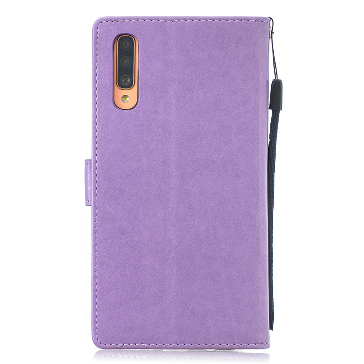 Imprint Butterfly Flower Leather Wallet Case for Samsung Galaxy A70 - Purple-5