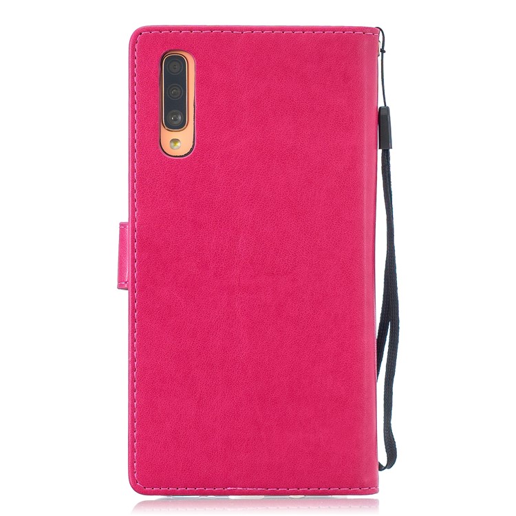 Imprint Butterfly Flower Leather Wallet Case for Samsung Galaxy A70 - Rose-2