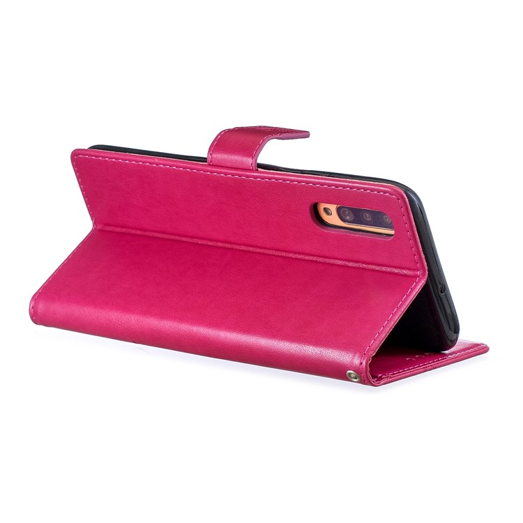 Imprint Butterfly Flower Leather Wallet Case for Samsung Galaxy A70 - Rose-3