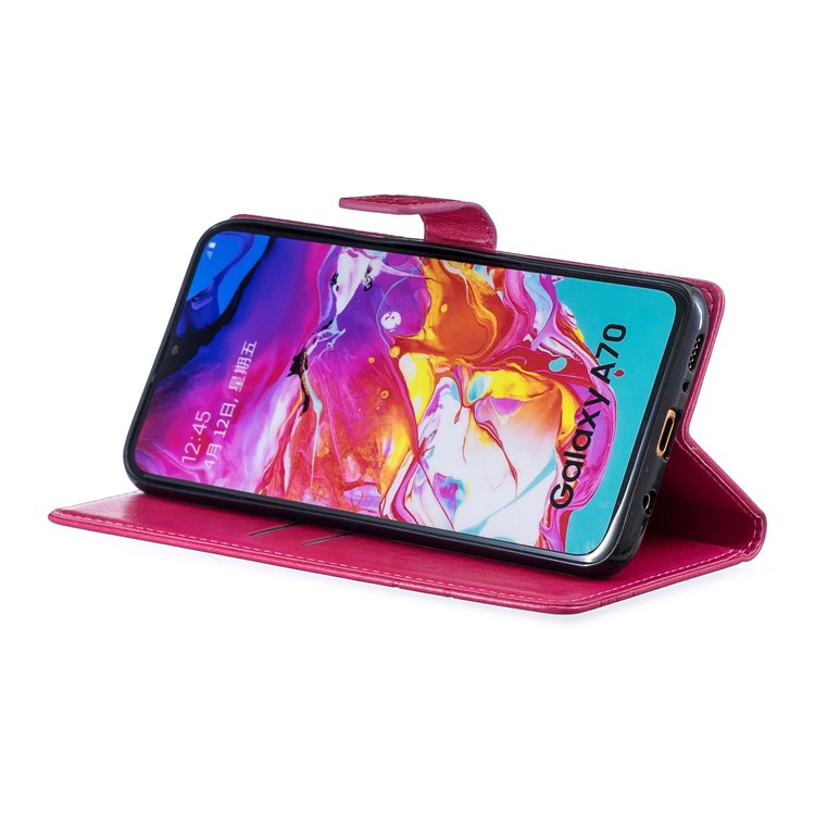 Imprint Butterfly Flower Leather Wallet Case for Samsung Galaxy A70 - Rose-4