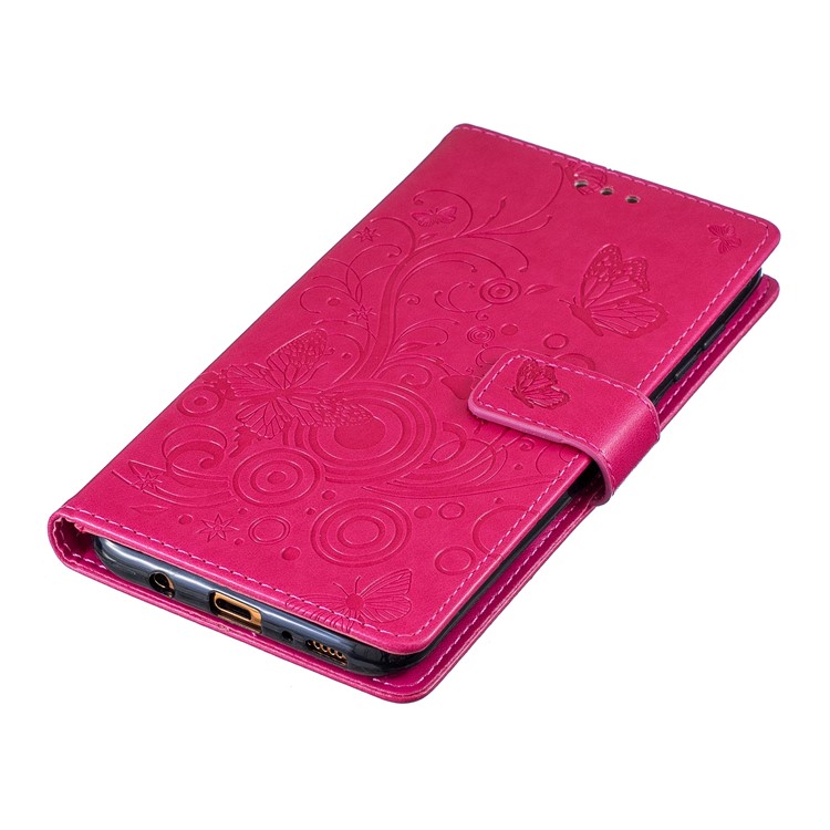 Imprint Butterfly Flower Leather Wallet Case for Samsung Galaxy A70 - Rose-5